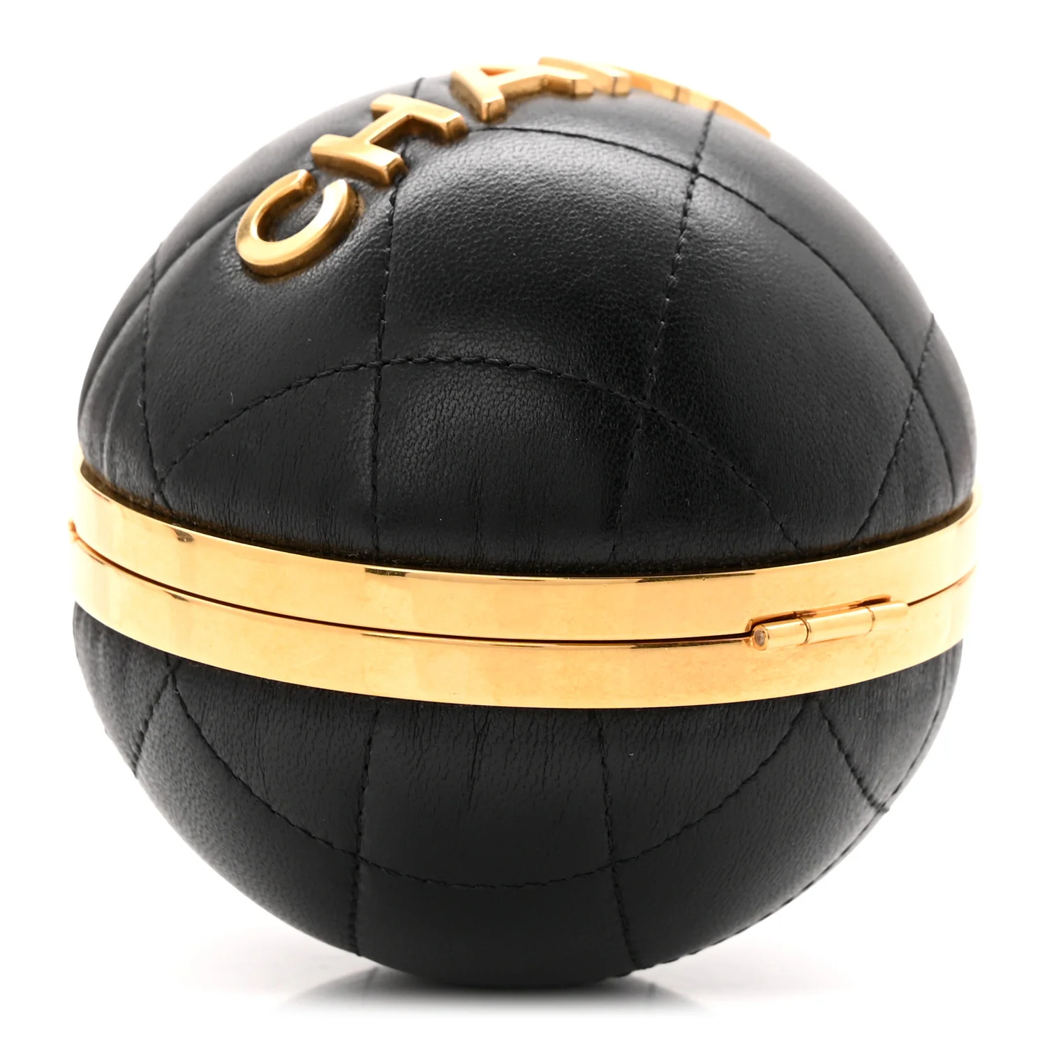 Lambskin Quilted Sphere Minaudiere Chain Clutch Black - Top Club