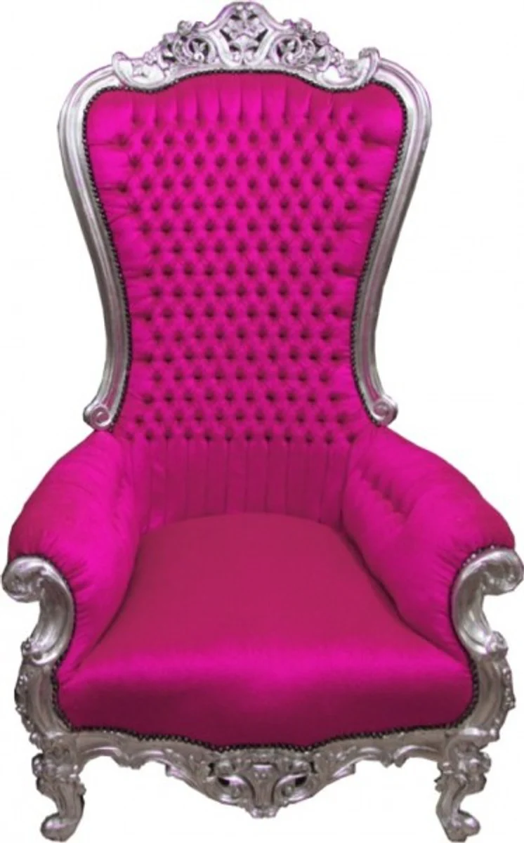 Barock Thron Sessel Majestic Pink/Silber - Riesensessel - Thron Stuhl