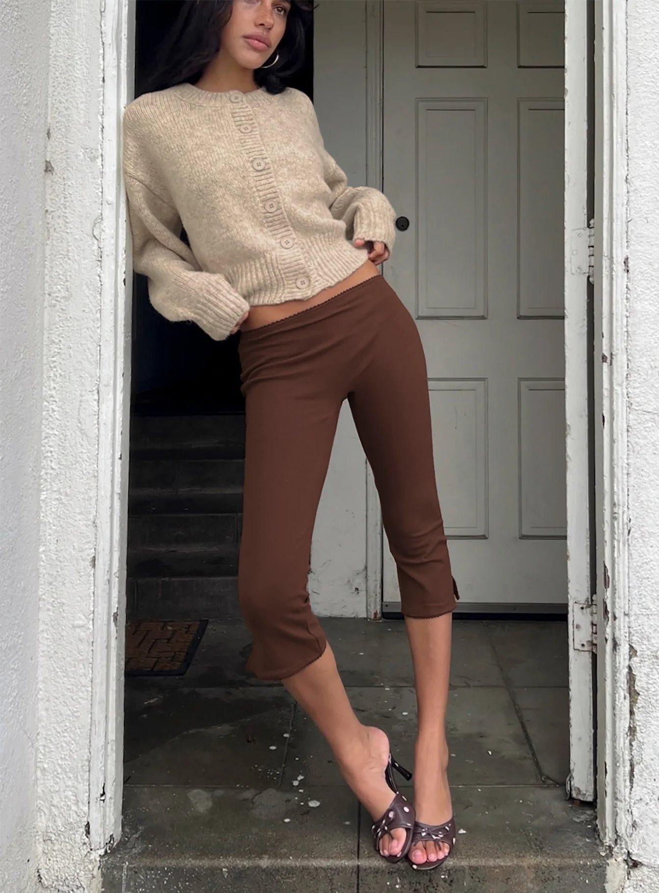 Baseline Rib Capri Pants Chocolate