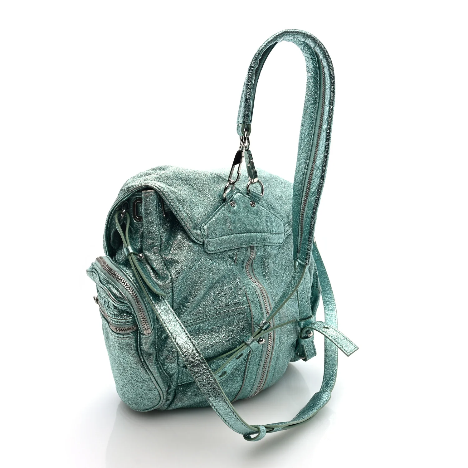 Metallic Calfskin Marti Backpack Bag Light Blue Rhodium Hardware - Top Club