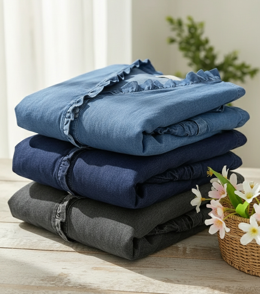 New Arrivals🔥 Women's Casual Denim V-Neck Ruffled Shirt - Nordfashionstorm - Women's Clothing, Fashion for You - Nordfashionstorm.com