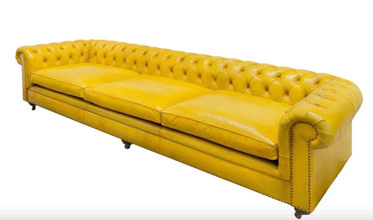 Luxury Chesterfield 3 seater sofa yellow 320 x 110 x H. 71 cm - Luxury leather furniture