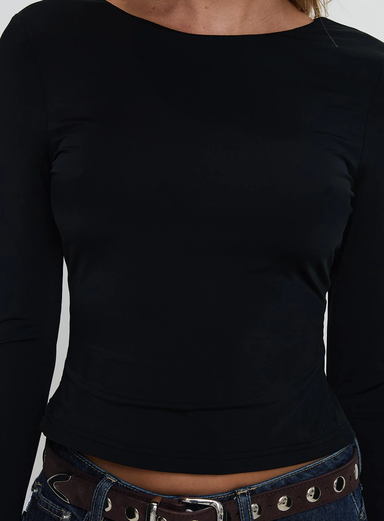 Harpur Long Sleeve Backless Top Black