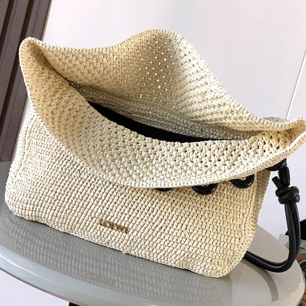 Loewe Medium Ola bag in raffia and calfskin(HIGH-END GRADE) - Top Club
