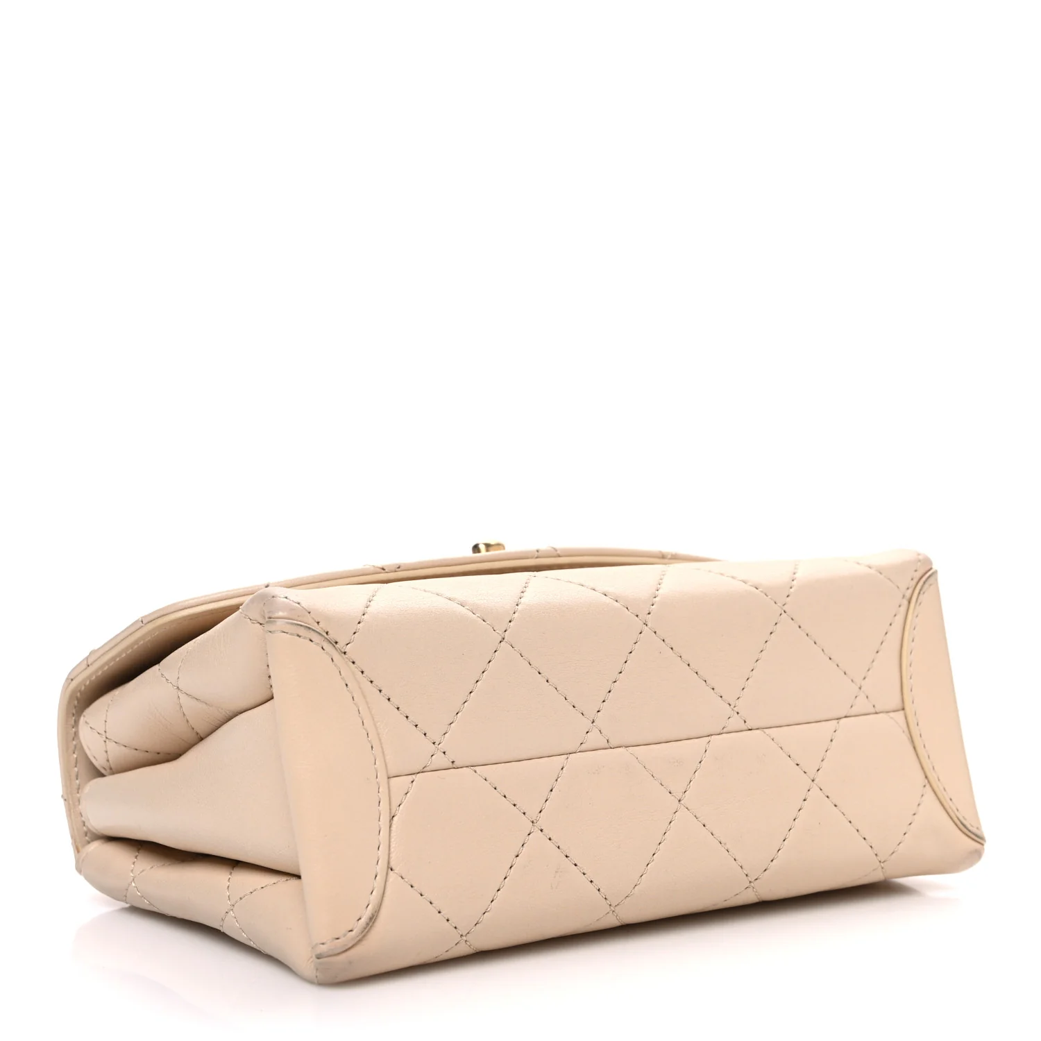 Lambskin Quilted Small Trendy Spirit Top Handle Bag Beige - Top Club