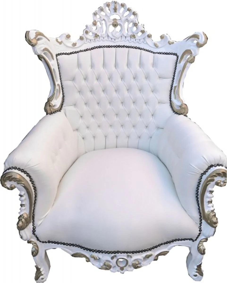 Baroque armchair Al Capone white / white with gold painting - furniture antique style