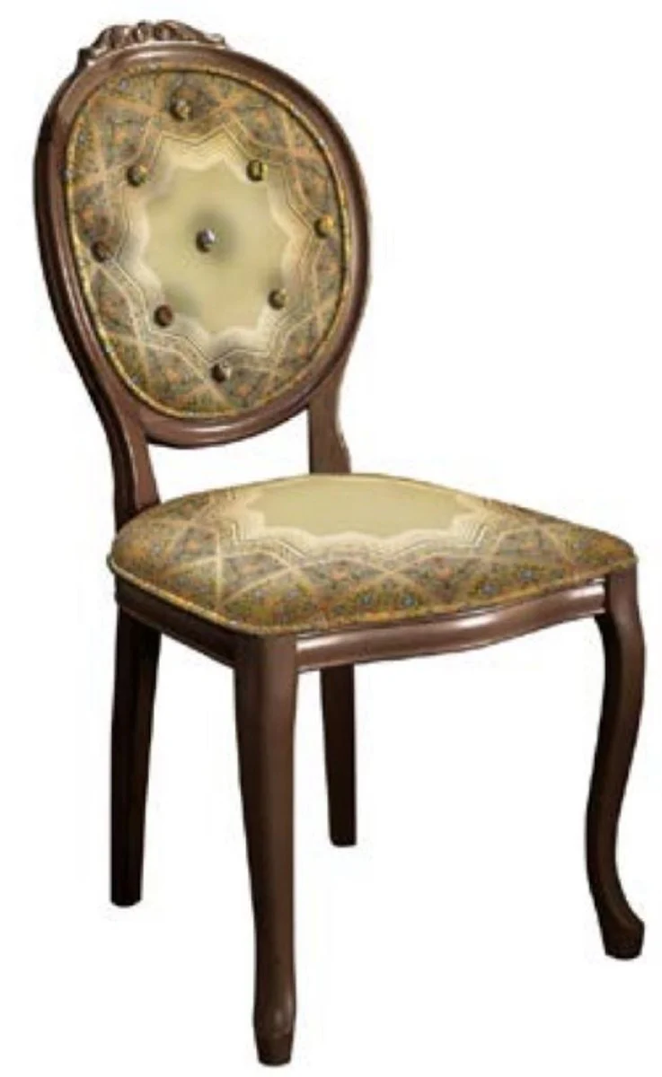 Baroque dining room chair multicolored / brown - solid wood antique style chair - dining room furniture in baroque style