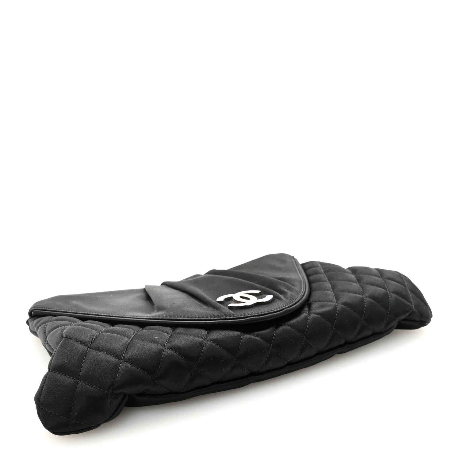 Satin Quilted Half Moon Clutch  Black - Top Club