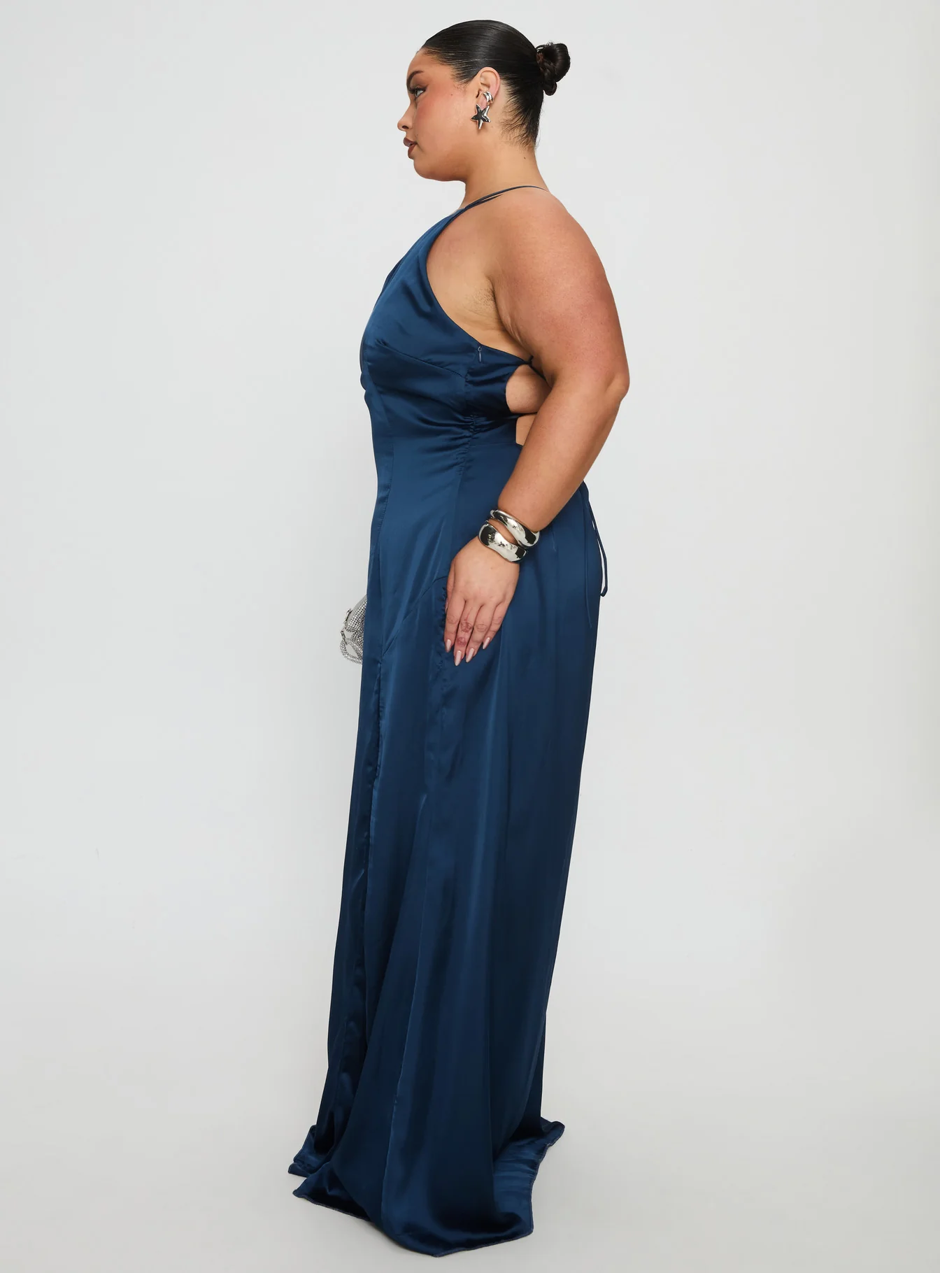Kiss Of Life Satin Maxi Dress Navy Curve