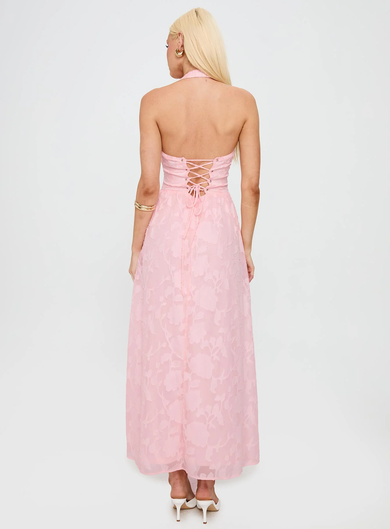 Fransiska Burnout Halter Maxi Dress Pink