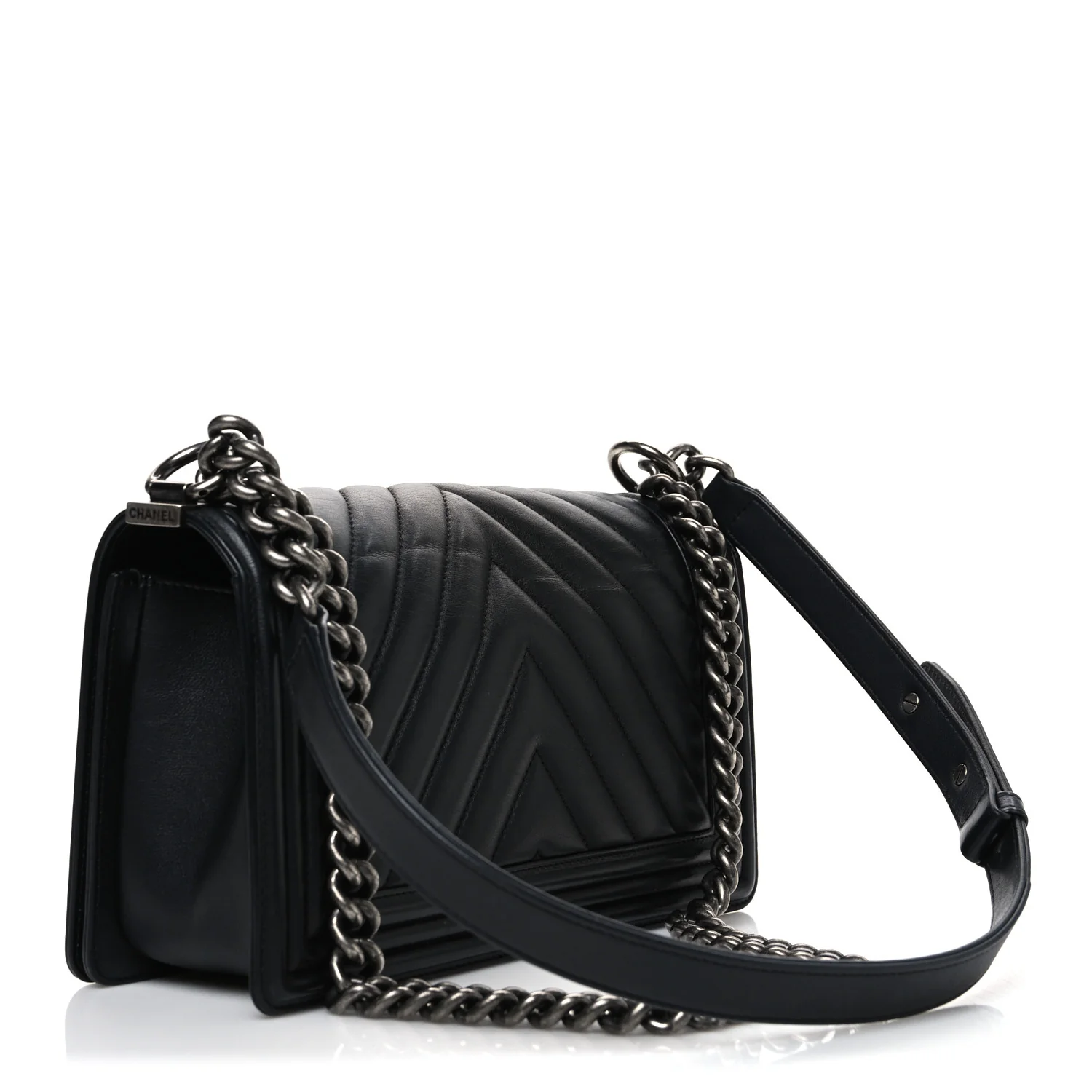 Calfskin Chevron Quilted Medium Boy Flap Black - Top Club