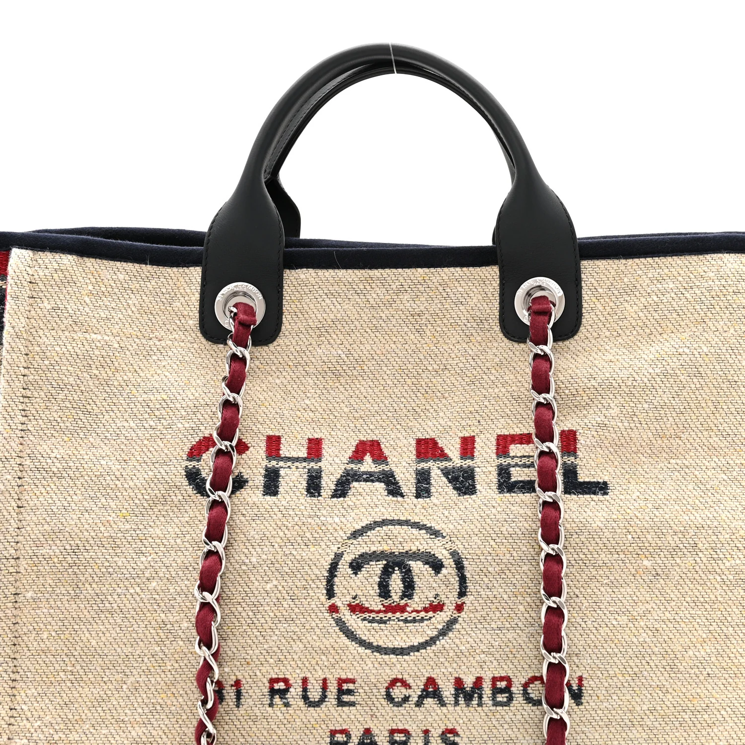 Striped Canvas Medium Deauville Tote Beige - Top Club