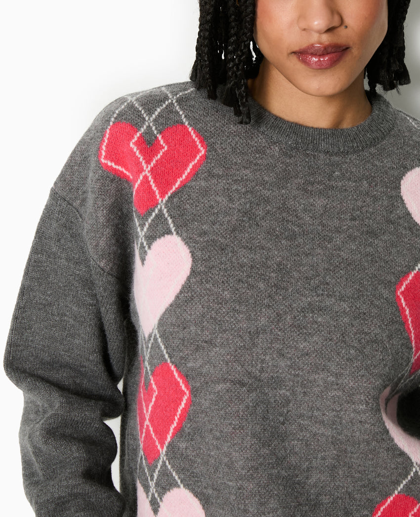 Pimkie Pull col rond motif jacquard et cœurs