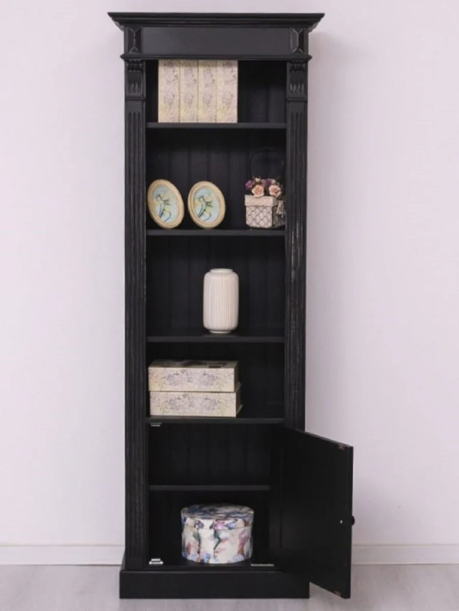 Country house style shelf cabinet antique black 70 x 39 x H. 197 cm - solid wood cabinet - bookcase - living room cabinet - country house style furniture