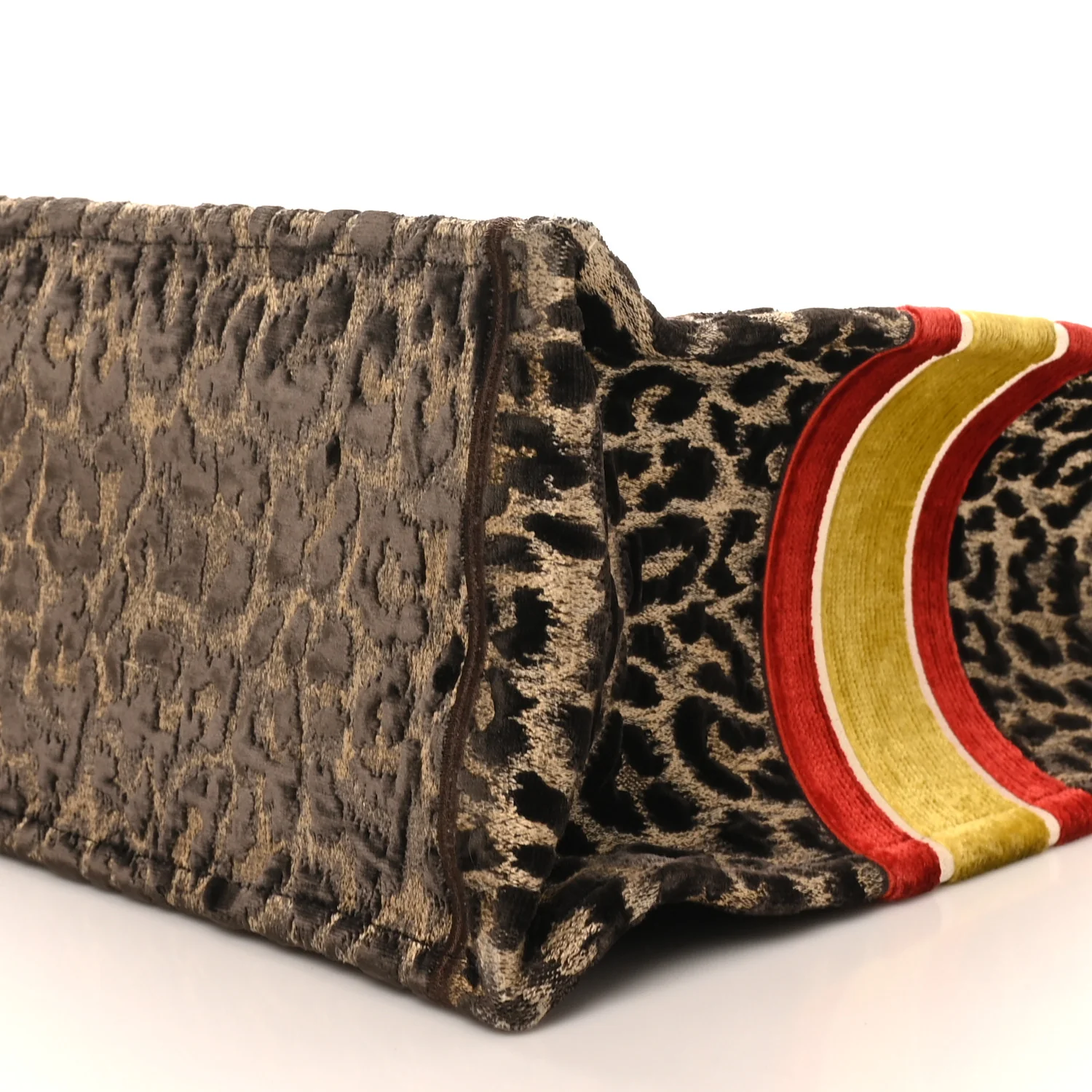 Canvas Velvet Embroidered Large Leopard Book Tote Tote Beige - Top Club