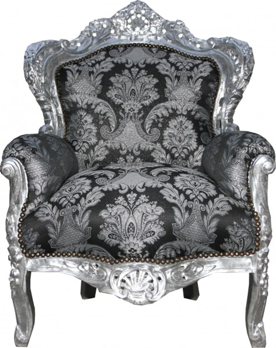 Baroque armchair King black pattern / silver 85 x 85 x H. 120 cm - Limited Edition Model