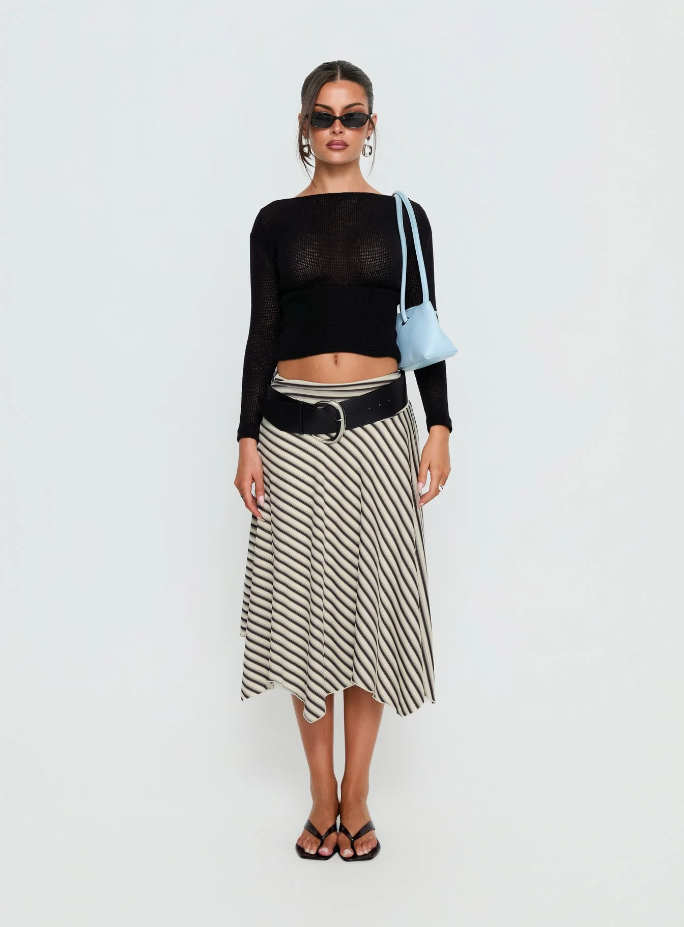 Cobee Asymmetrical Midi Skirt Multi Stripe