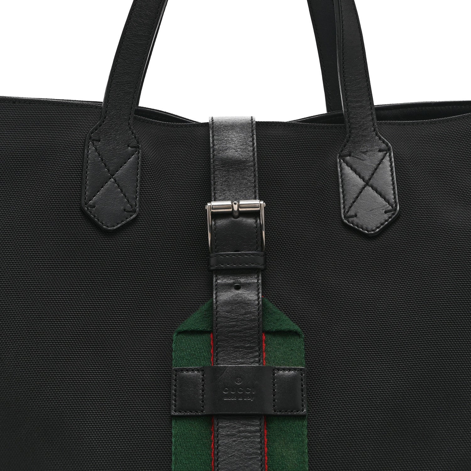 Techno Canvas Web Single Buckle Tote Black - Top Club