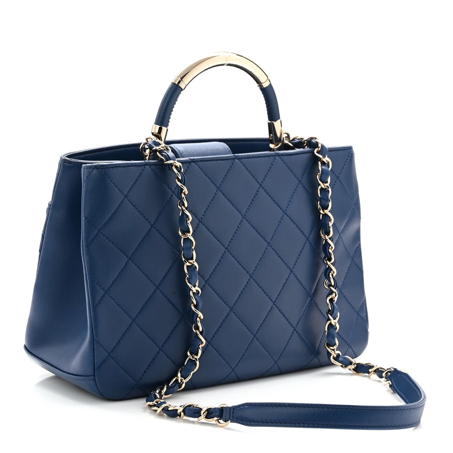 Lambskin Carry Chic Shopping Tote Blue - Top Club