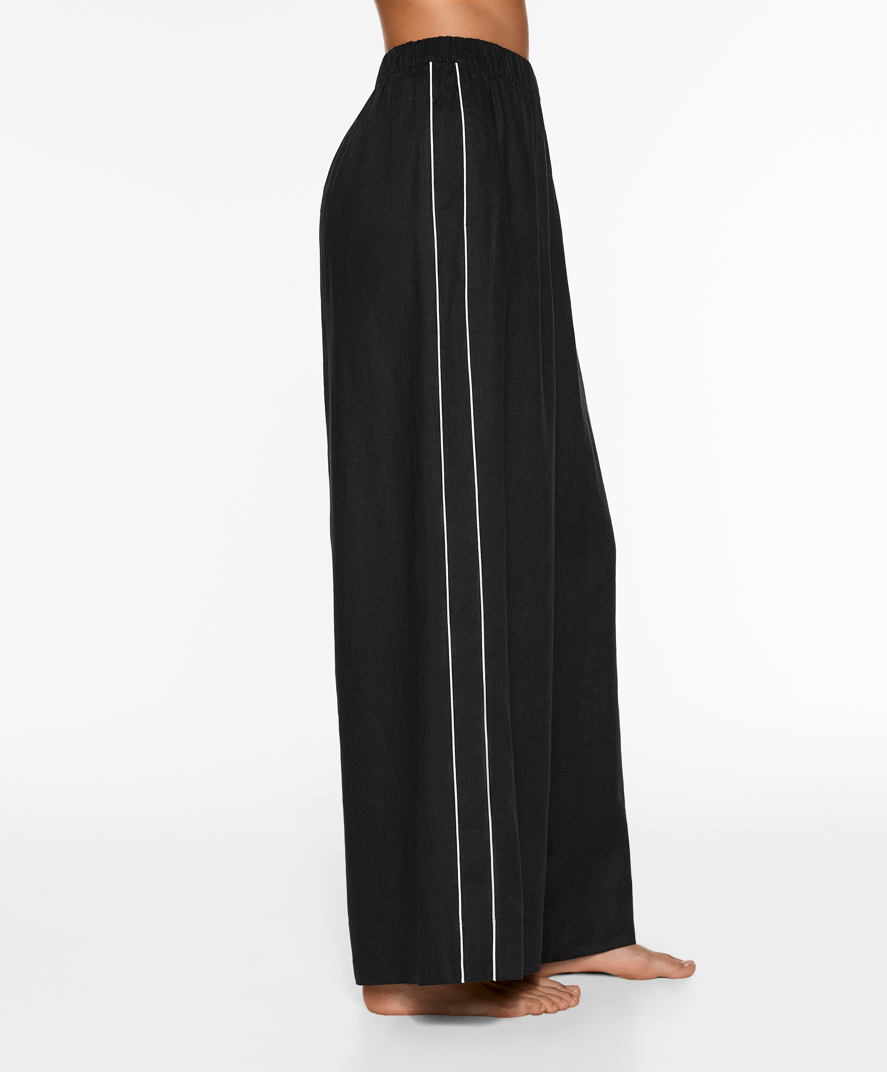 OYSHO 100% linen wide straight-leg trousers with piping