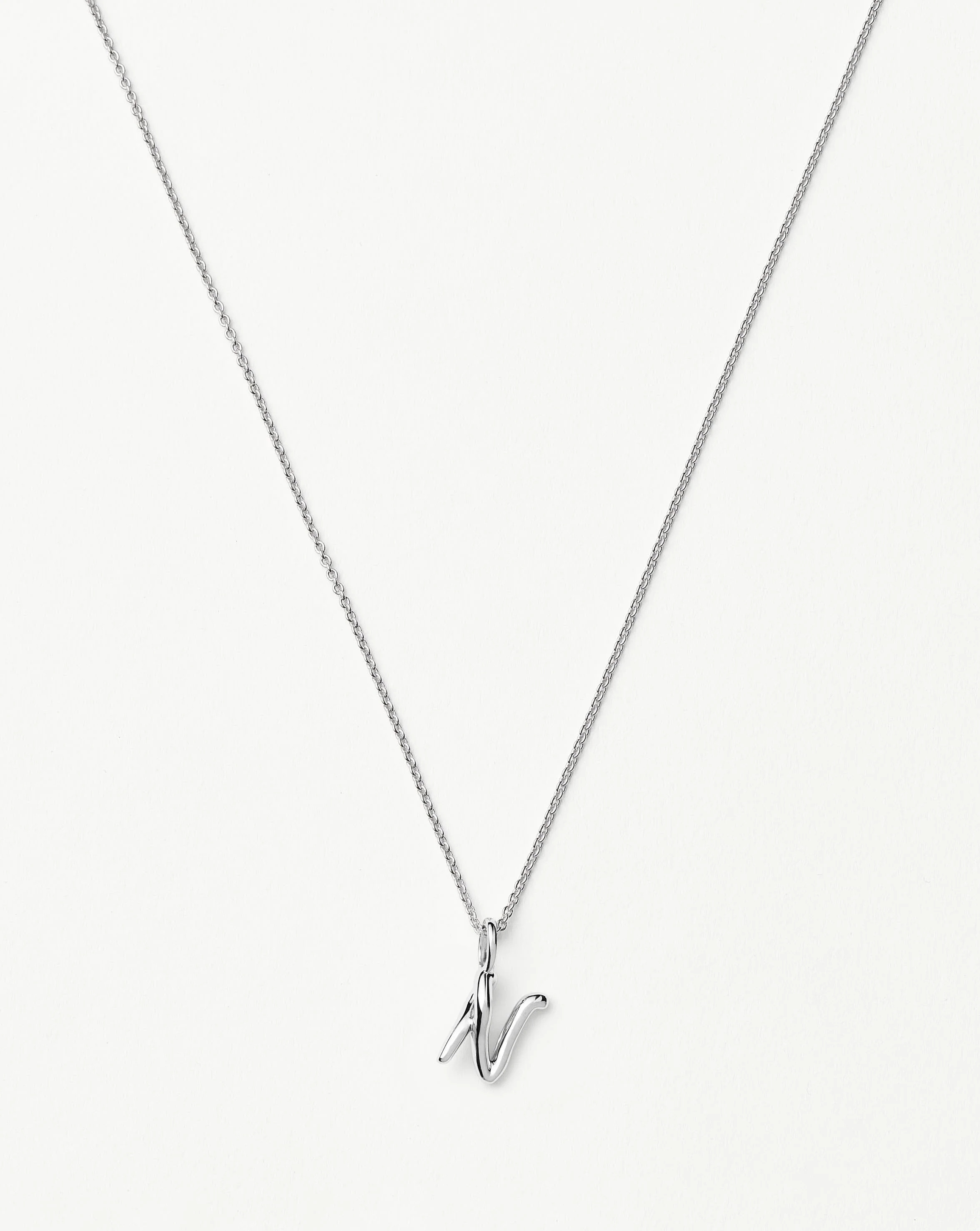 Curly Molten Mini Initial Necklace - N | Sterling Silver