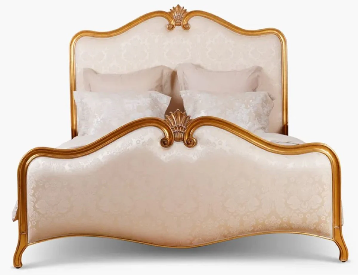 Luxury Baroque Double Bed Gold / Cream Pattern / Antique Gold - Magnificent Solid Wood Bed - Luxury Bedroom Furniture in Baroque Style - Baroque Furniture - Baroque Furnishings - Noble & Magnificent