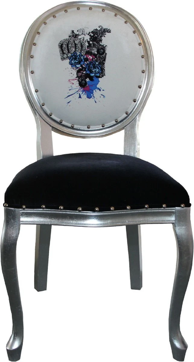 Pompöös by Luxury Baroque Dining Room Chairs Black / White / Silver 50 x 60 x H. 104 cm - Pompöös Baroque Chairs designed by Harald Glööckler - 4 dining room chairs
