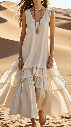 Women's Loose-Fit Sleeveless Cotton-Linen Dress with Wide Flared Hem - Nordfashionstorm - Women's Clothing, Fashion for You - Nordfashionstorm.com