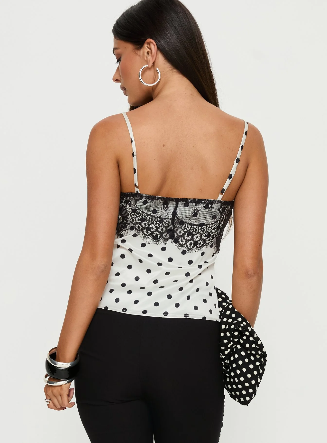 Jerelyn Lace Bust Cami Top White Polka
