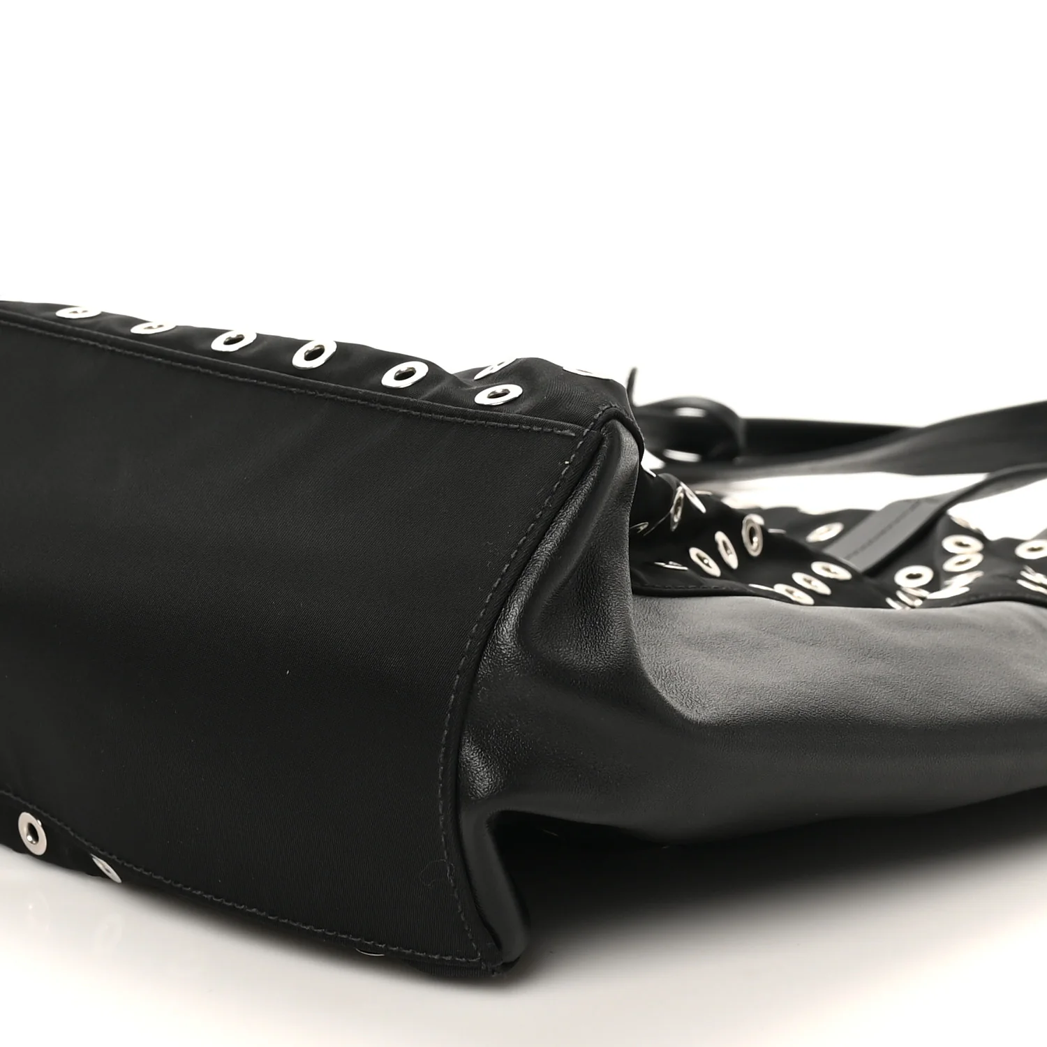 Tessuto Nylon Calfskin Grommet Tote Black - Top Club