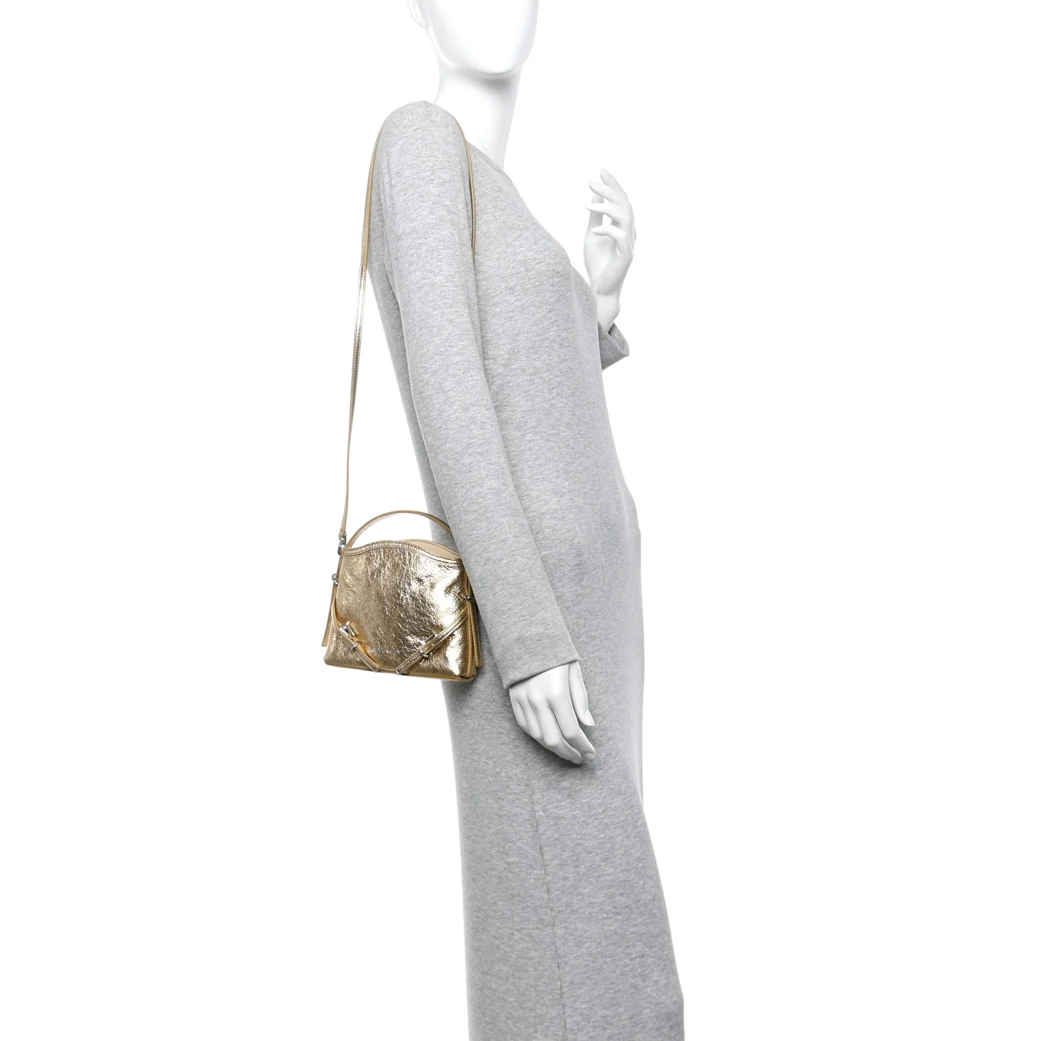 Metallic Tumbled Calfskin Nano Voyou Bag Golden Sand