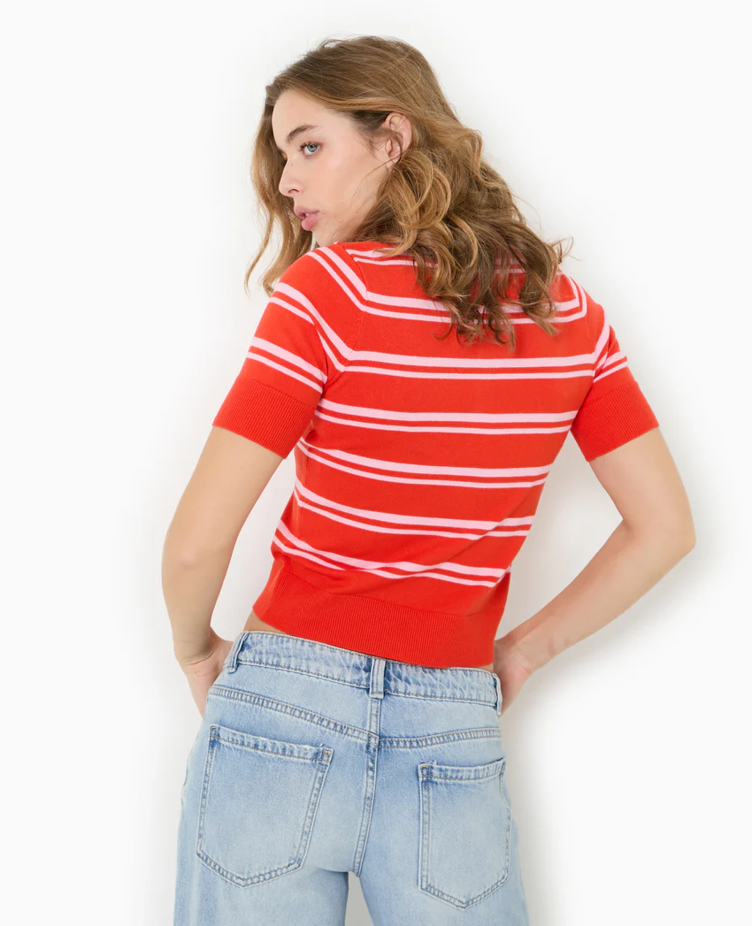 Pimkie Pull manches courtes col polo motif rayures