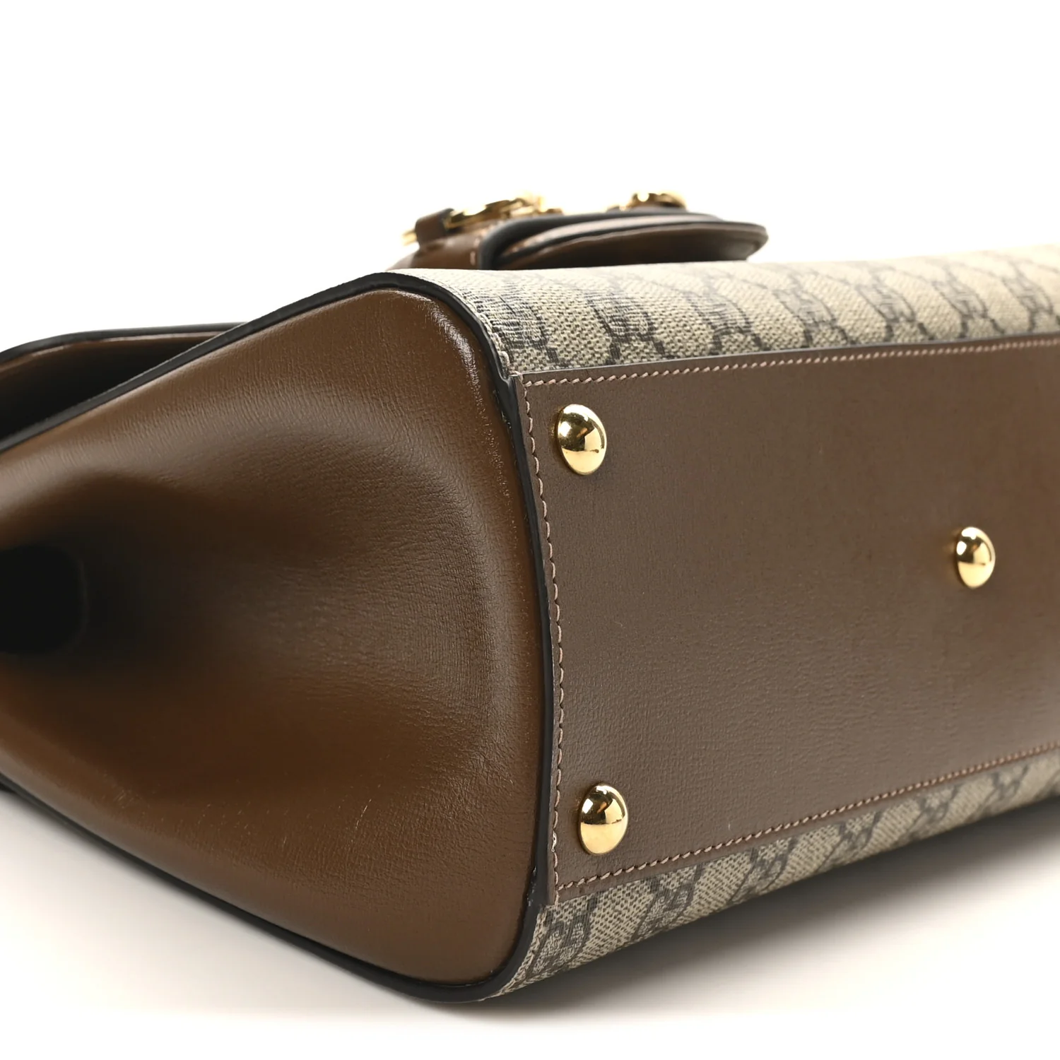 GG Supreme Monogram Calfskin Medium Horsebit 1955 Top Handle Bag Beige Ebony Brown Sugar - Top Club