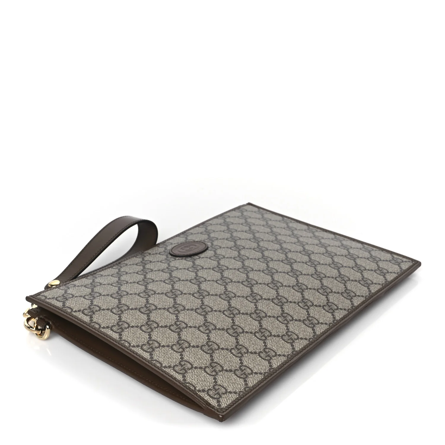 GG Supreme Monogram Azalea Calfskin Retro Interlocking G Wristlet Pouch Beige Ebony Brown Sugar - Top Club