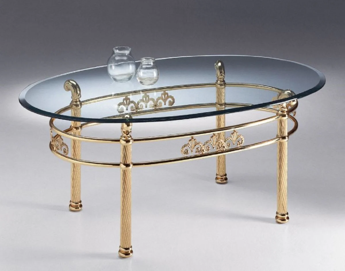 Luxury brass coffee table 130 x 80 x H. 50 cm - Oval brass living room table with glass top - Living room furniture - Luxury quality - Made in Italy