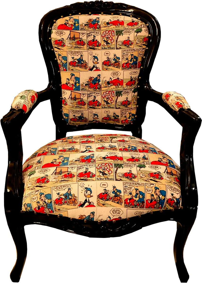 Baroque salon chair with comic design multicolored / black / gold - handmade solid wood salon chair with velvet fabric - baroque furniture