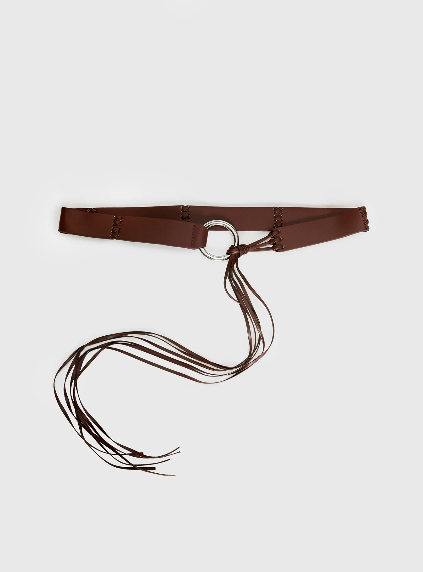 Evera Ring Detail Tassel Belt Brown / Silver