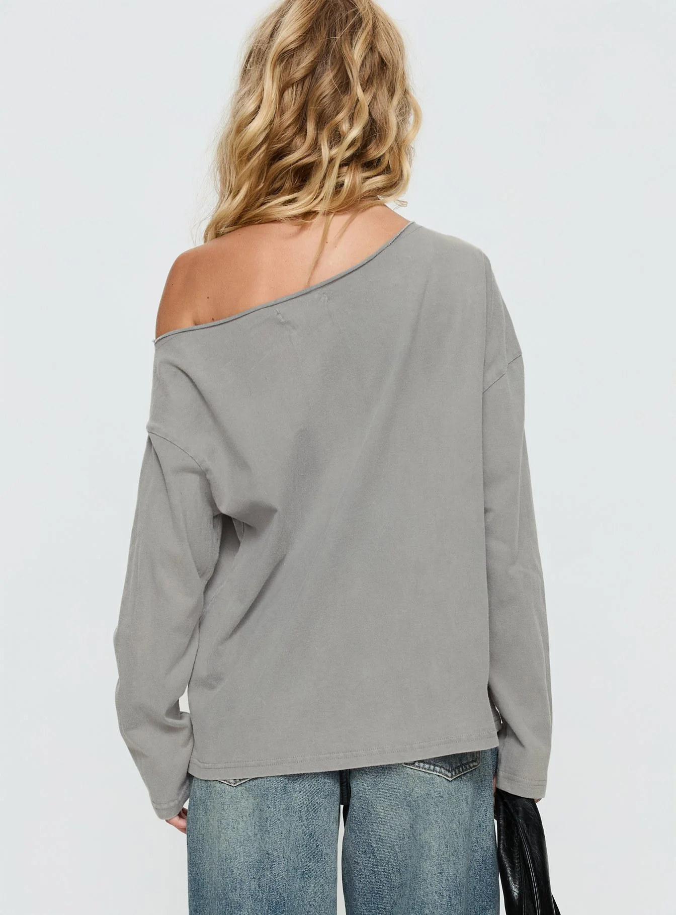 Karlyn Off Shoulder Long Sleeve Top Grey