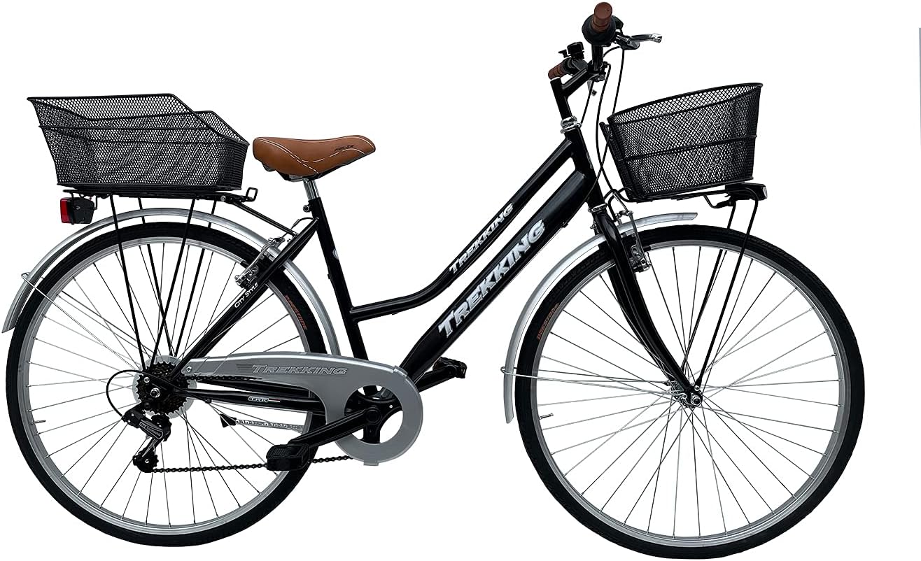 MADICKS Bicicletta Donna da Passeggio Olanda Misura 28 Bici da città Vintage retrò con Cestino anteriore e posteriore Nero Con Cambio