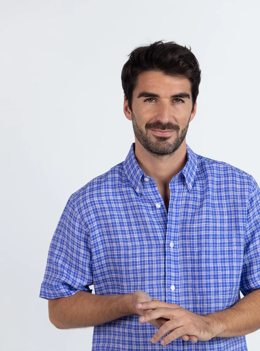 Chemise homme en lin bleu denim