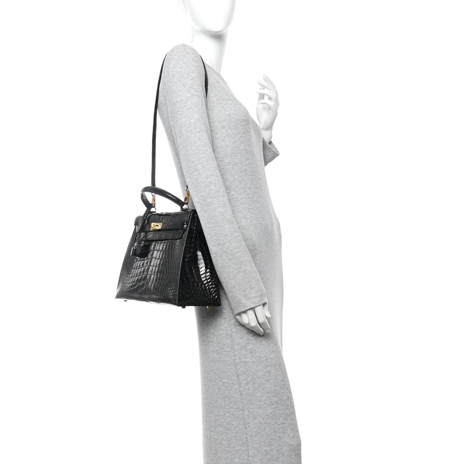 Shiny Alligator Kelly Sellier 32 Black - Top Club