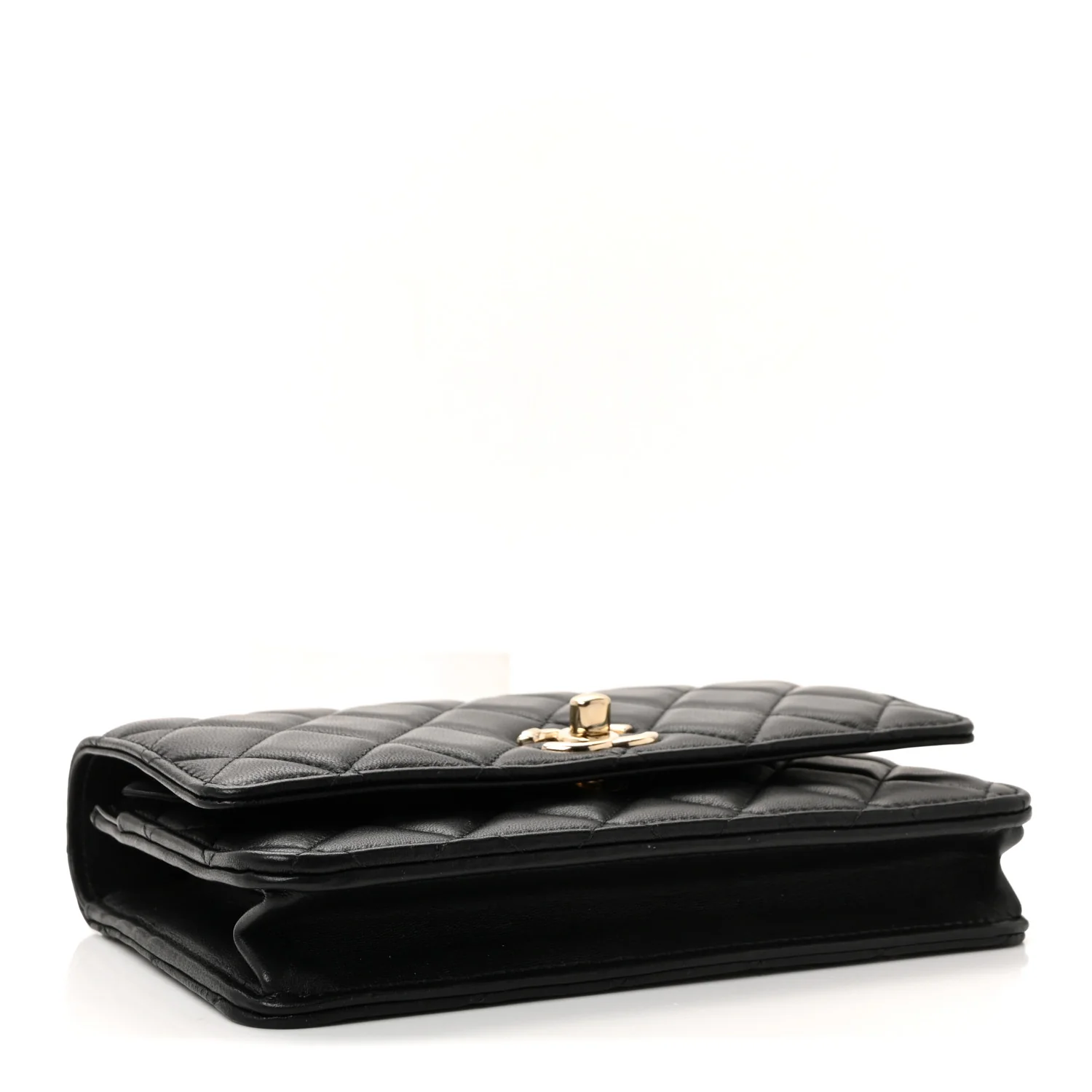 Lambskin Quilted Top Handle Trendy CC Wallet On Chain WOC Black - Top Club