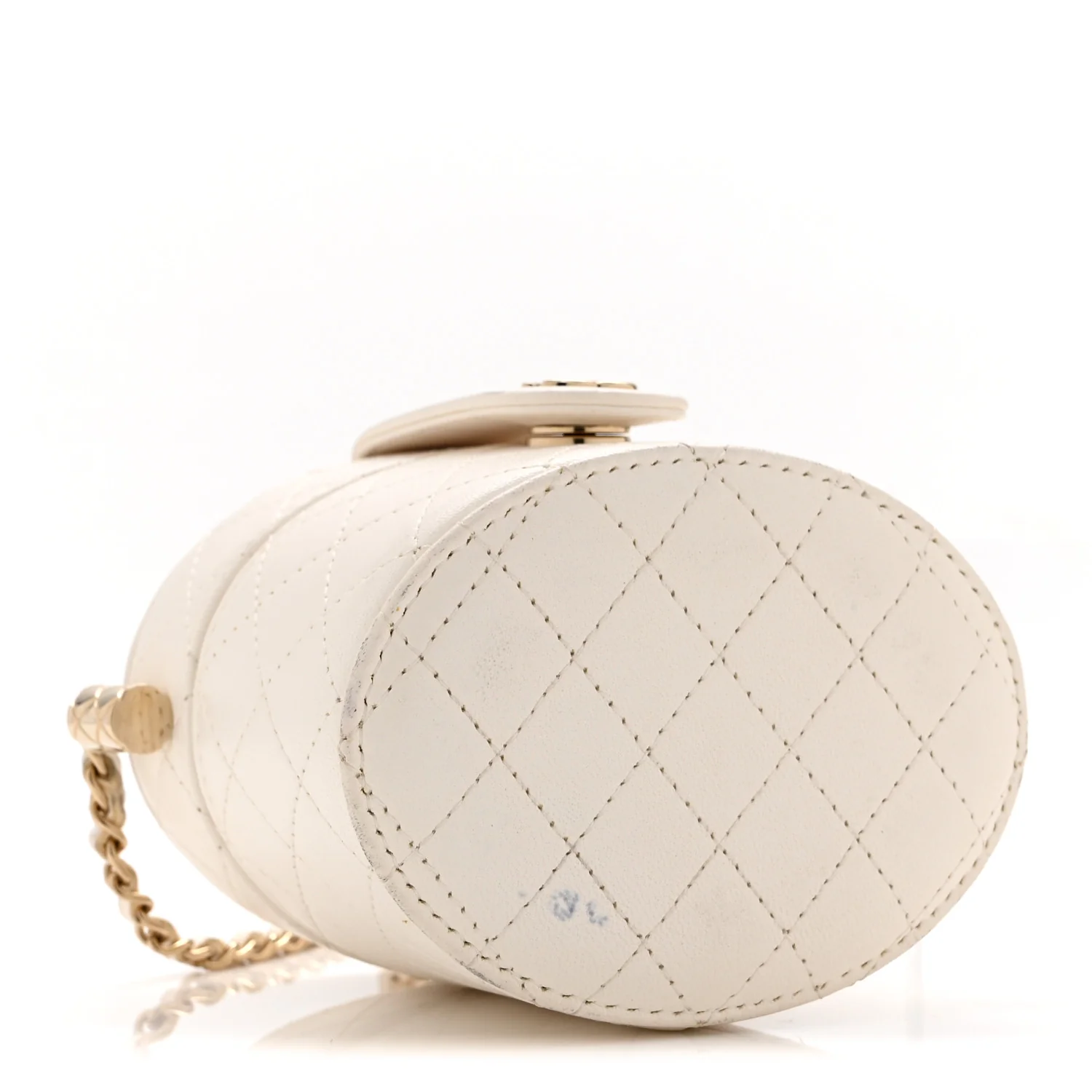 Lambskin Quilted Round Mini Vanity Case With Chain Case With Chain White - Top Club