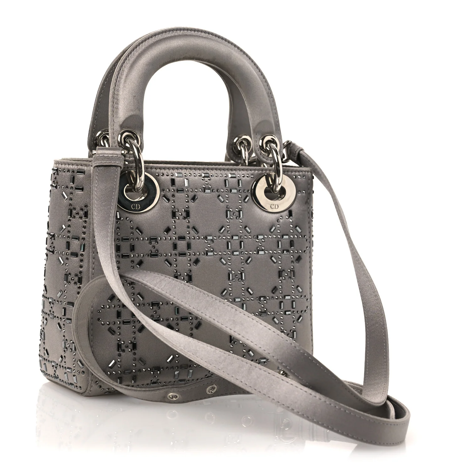 Satin Crystal Cannage Mini Lady Dior Gray - Top Club