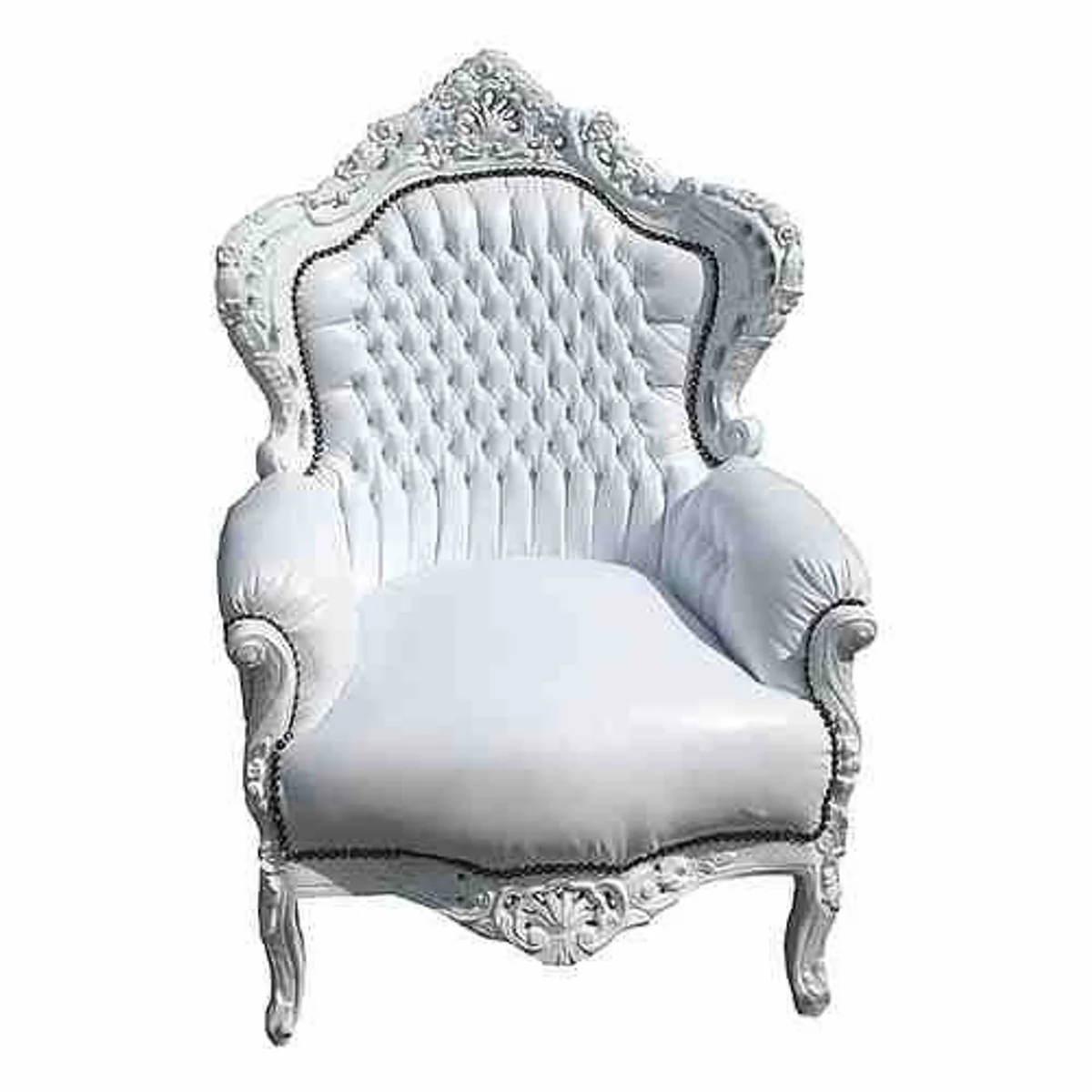 Baroque armchair King white / white leather look