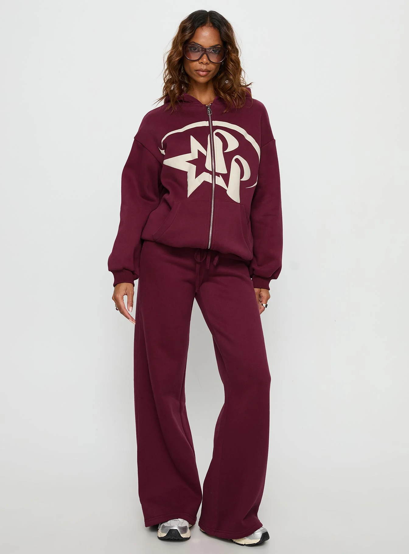 Princess Polly Stargirl Wide Leg Sweat Pants Burgundy