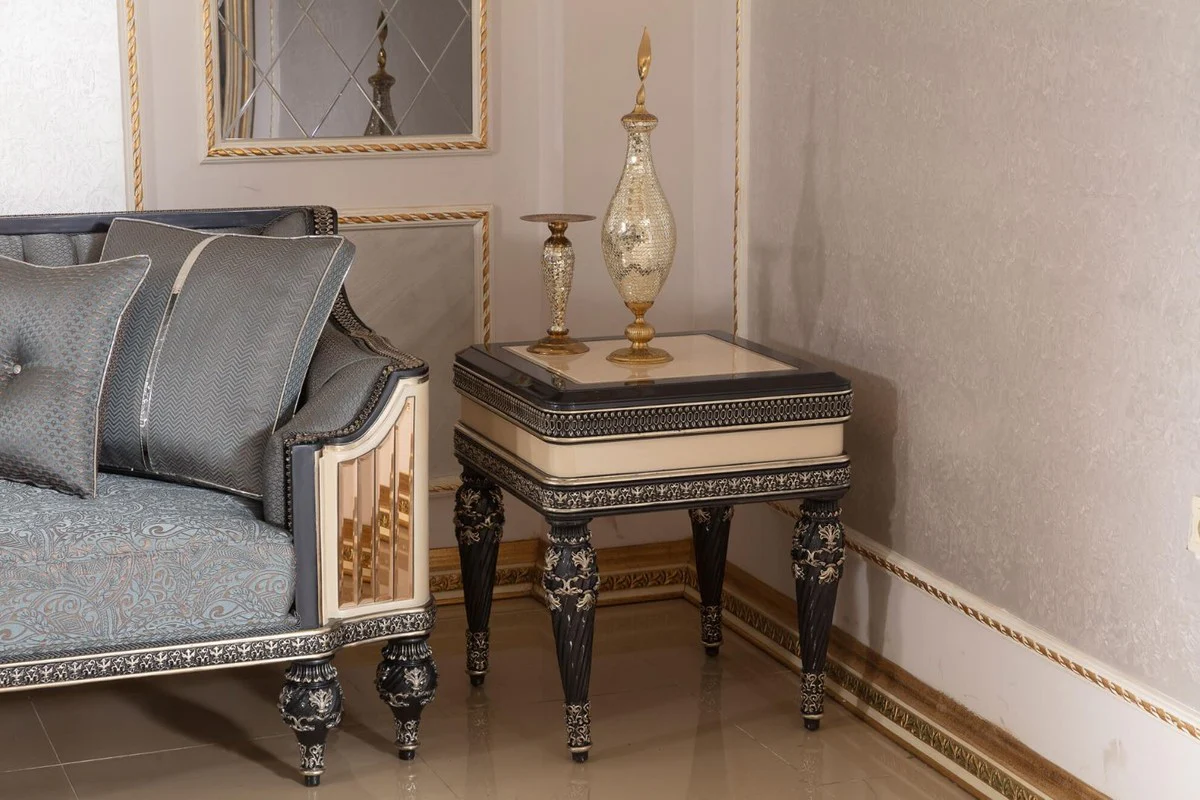Luxury baroque side table beige / black / gold - magnificent solid wood table in baroque style - baroque living room furniture - noble and magnificent