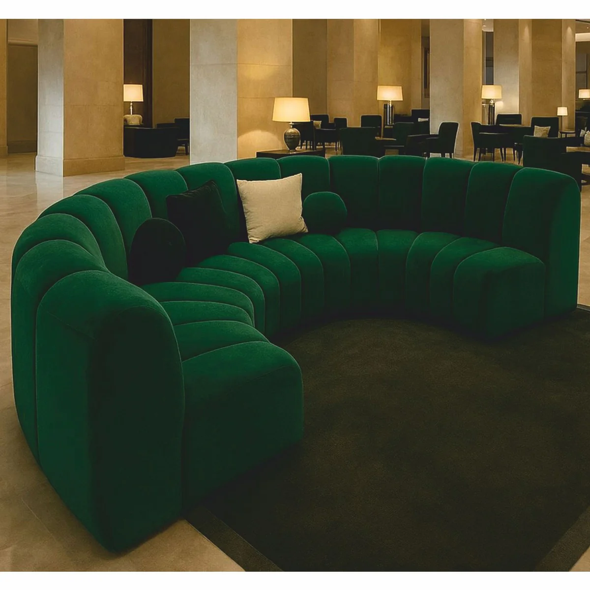 Luxury Sofa Dark Green 330 cm - Curved Living Room Sofa - Luxury Furniture