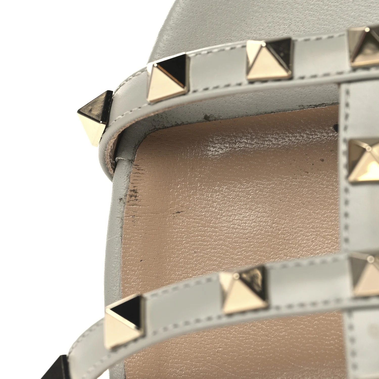 Nappa Rockstud Caged Flat Slide Sandals 38 Grey - Top Club