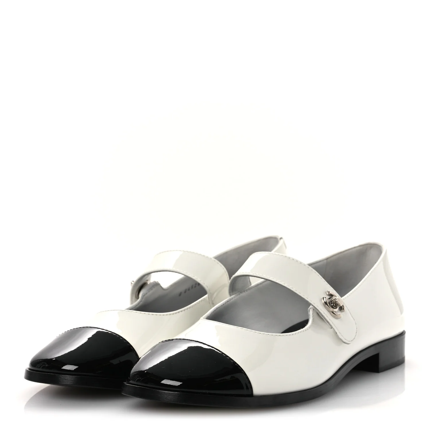 Patent Calfskin Mary Janes Flats 39 White Black - Top Club